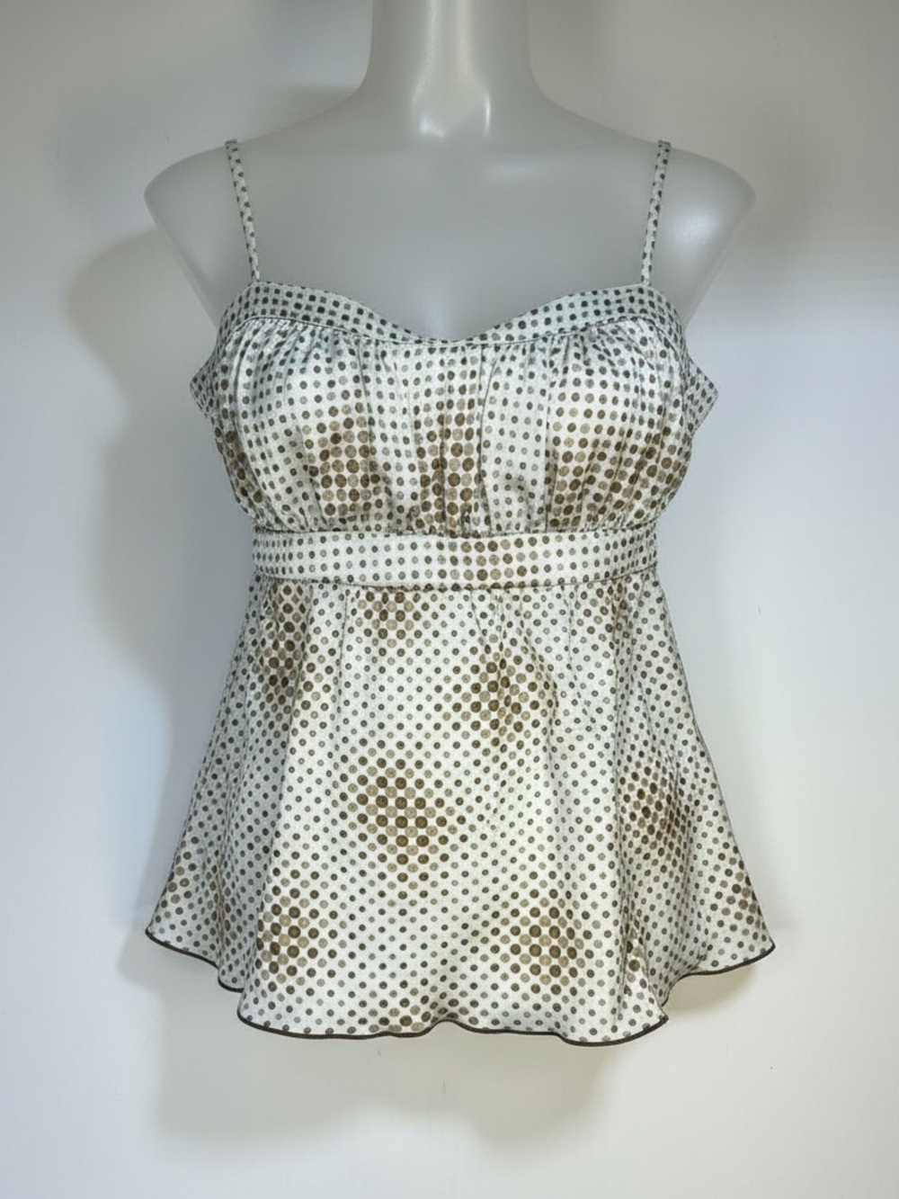 White & Brown Spaghetti Strap Women's Top Flowy Small Y2K